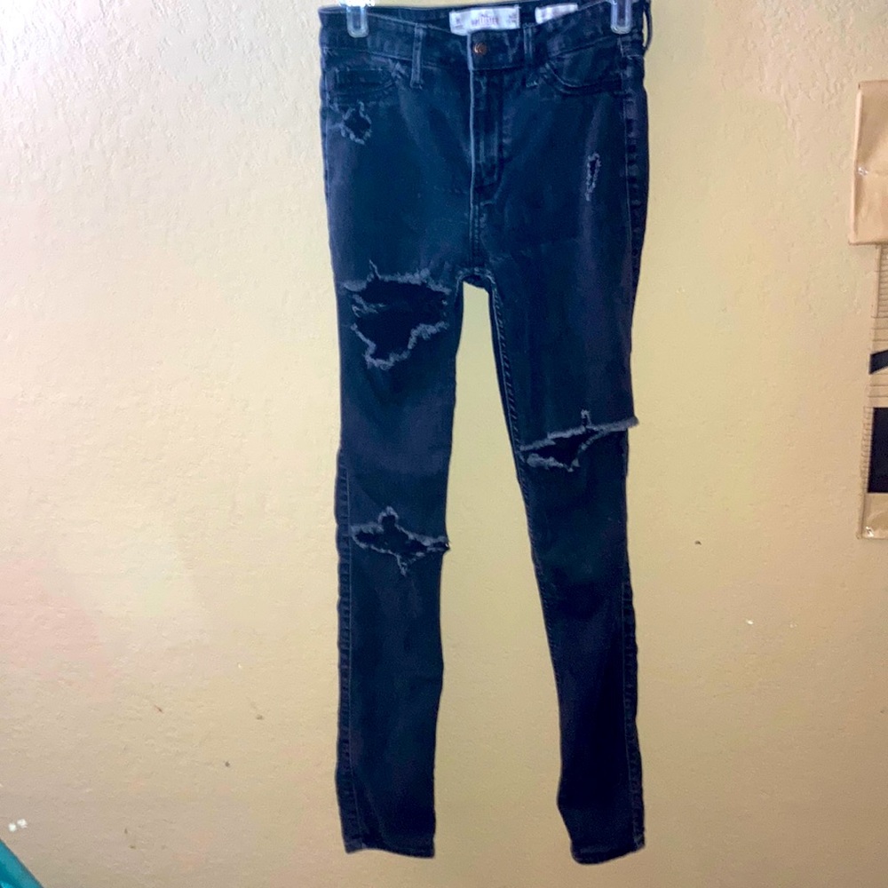 Black High Rise Super Skinny Ripped Jeans